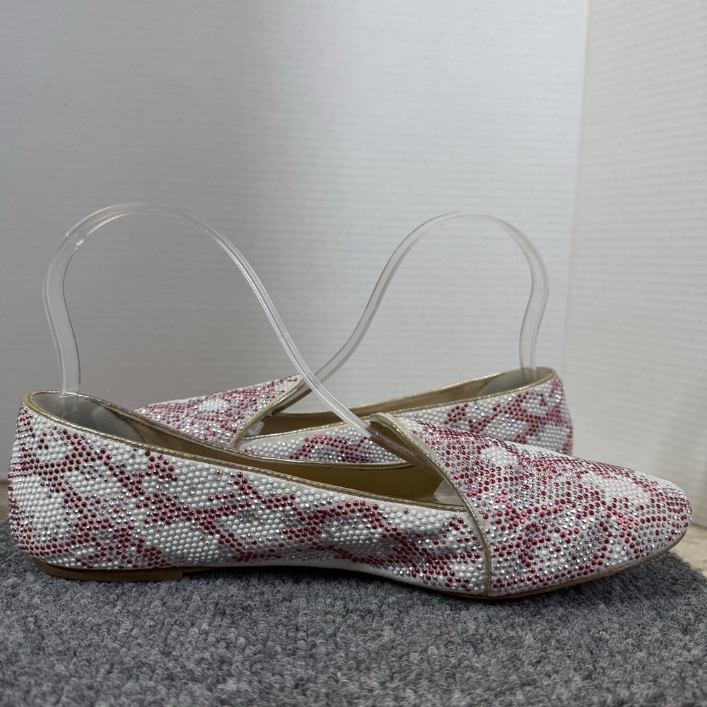 Brian Atwood Loafers 8.5 Fits 8 Crystal Rhinestone Red Pink White Slip On Flats - Picture 8 of 16